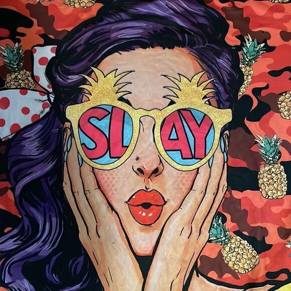 Minette 1XL T shirt with SLAY on front pineapples on back with ruffles sleeves - Picture 4 of 5